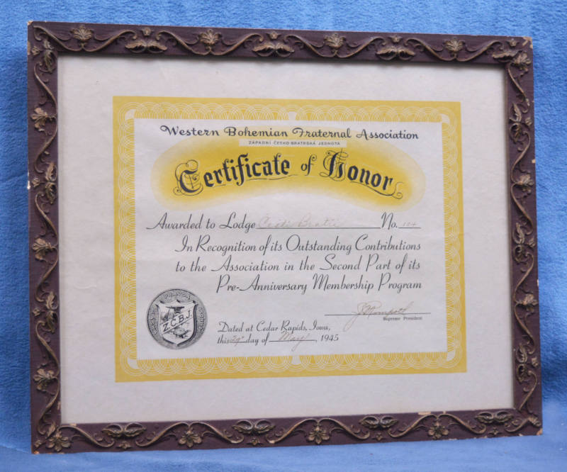 Certificate of Honor, Clutier, Iowa, 1945